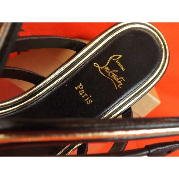 LOUBOUTIN ZENOSANDY BLACK LEATHER CAGED BUCKLES FLATS GLADIATOR SANDALS 40 - Picture 11 of 12